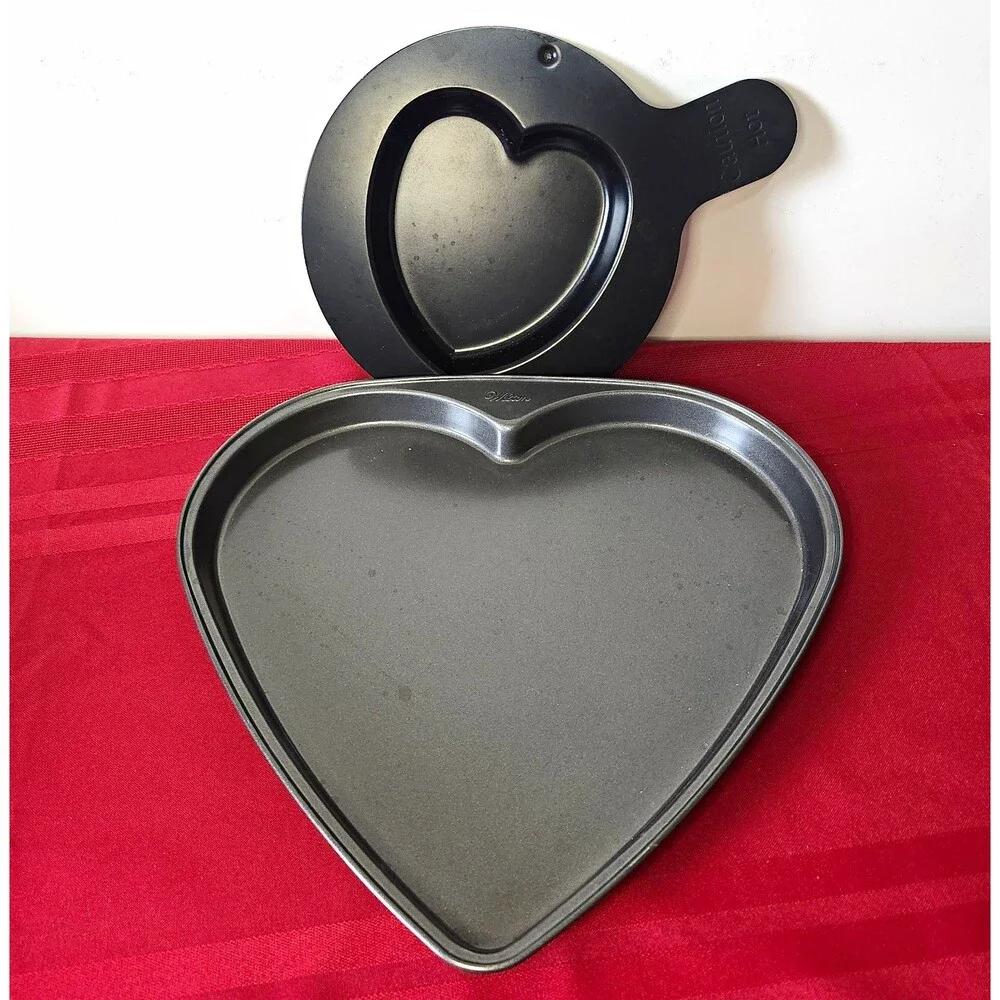 Vtg Wilton Heart Cake Pan & Mini Egg Pancake Pan Skillet Lot Nonstick Cooking
